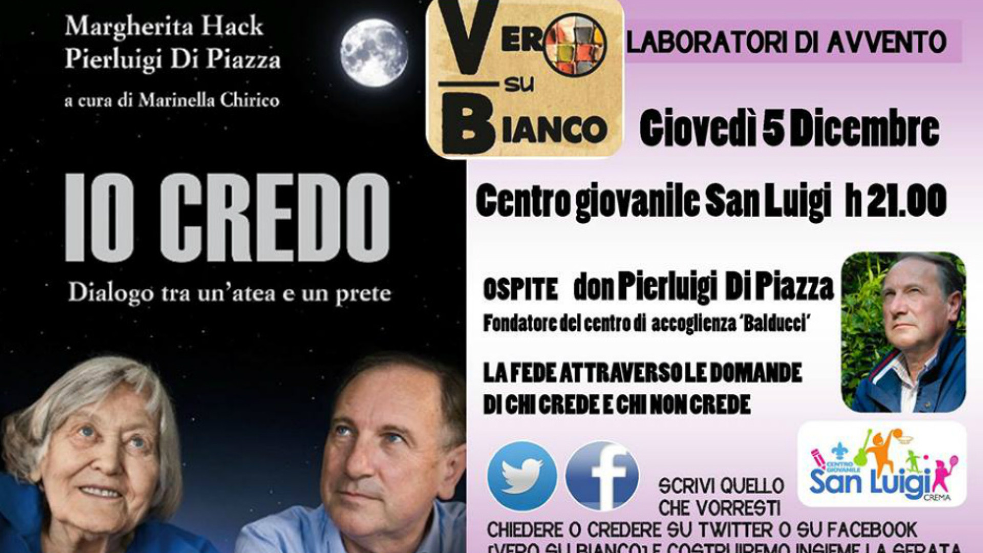 Immagine di Don Pierluigi di Piazza a "Vero su bianco" presenta il libro a due mani "Io credo" scritto con la scienziata Margherita Hack