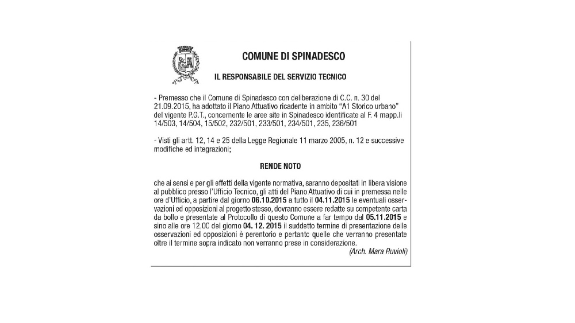 Immagine di Avviso legale Spinadesco