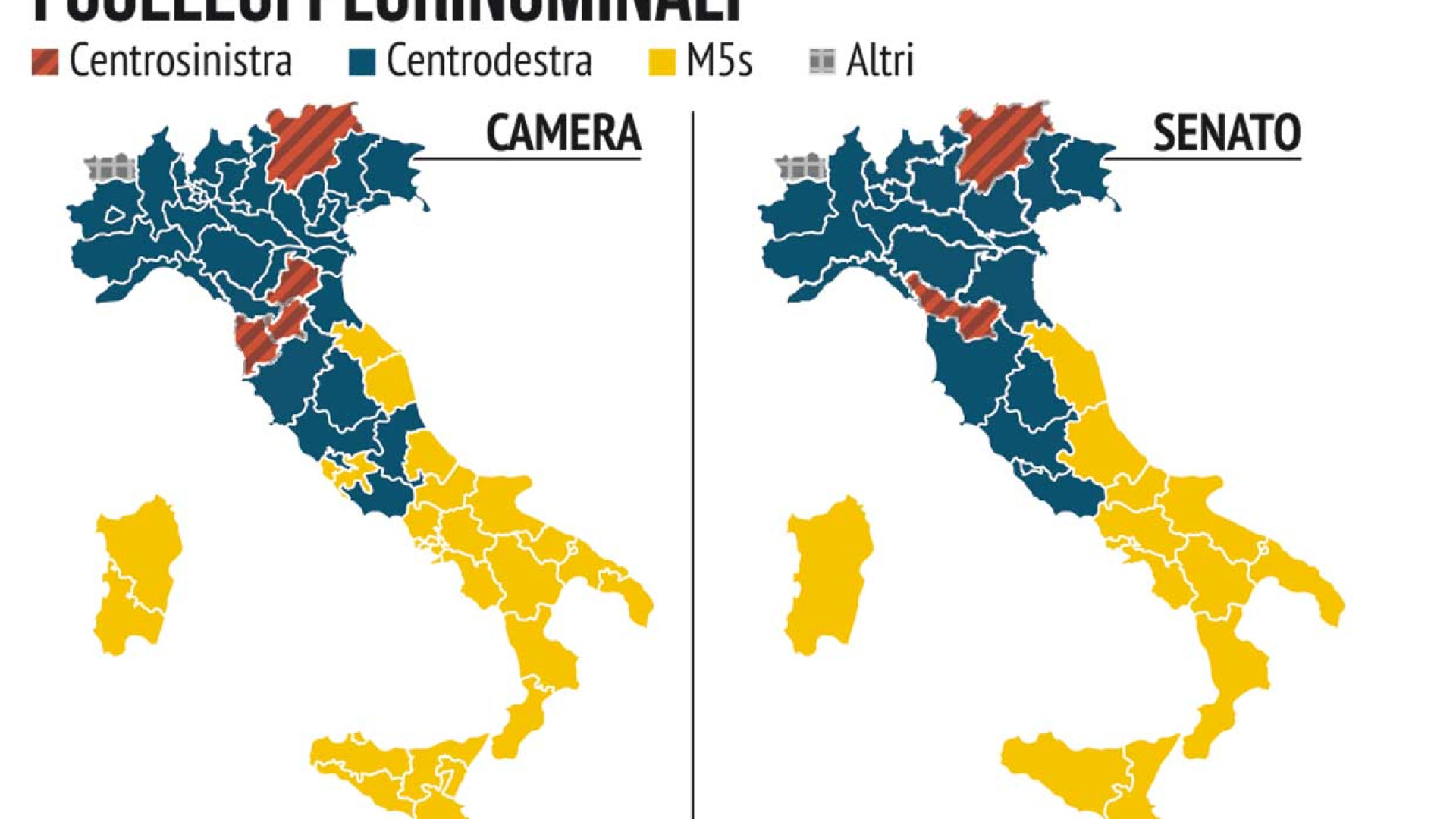 Immagine di La nuova Italia in giallo-blu, Nord e Sud divisi (soprattutto) tra due poli