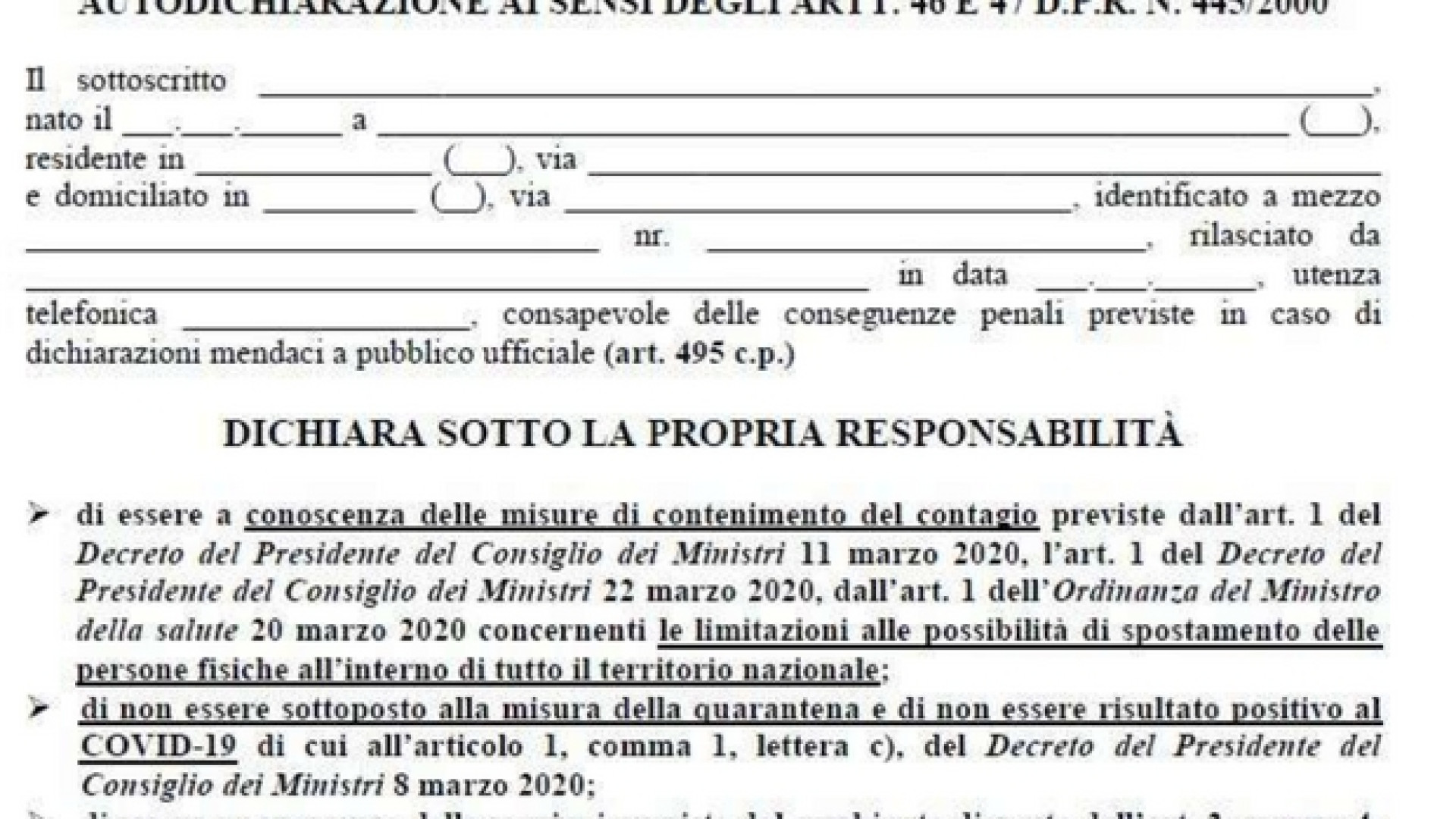 Immagine di Ecco il nuovo modulo per l'autocertificazione degli spostamenti