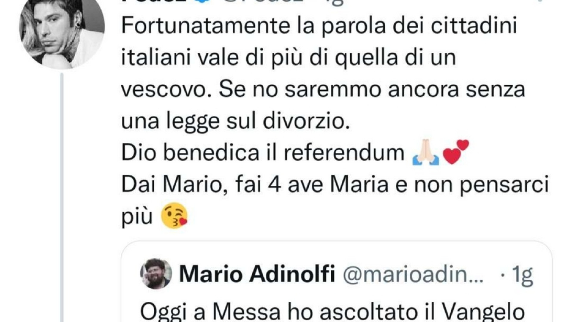 Immagine di Referendum sull’eutanasia, su Twitter polemica tra Fedez e Adinolfi