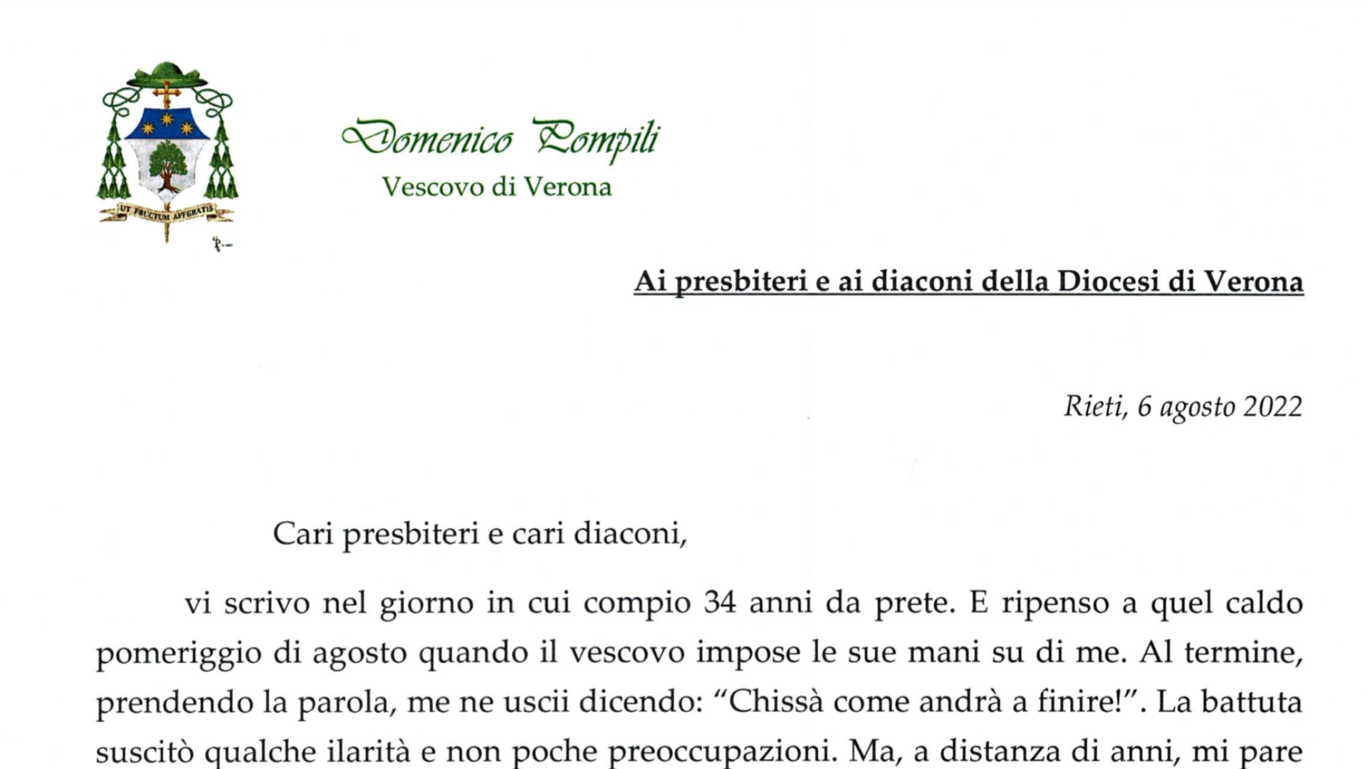 Immagine di Il messaggio del vescovo Domenico a presbiteri e diaconi
