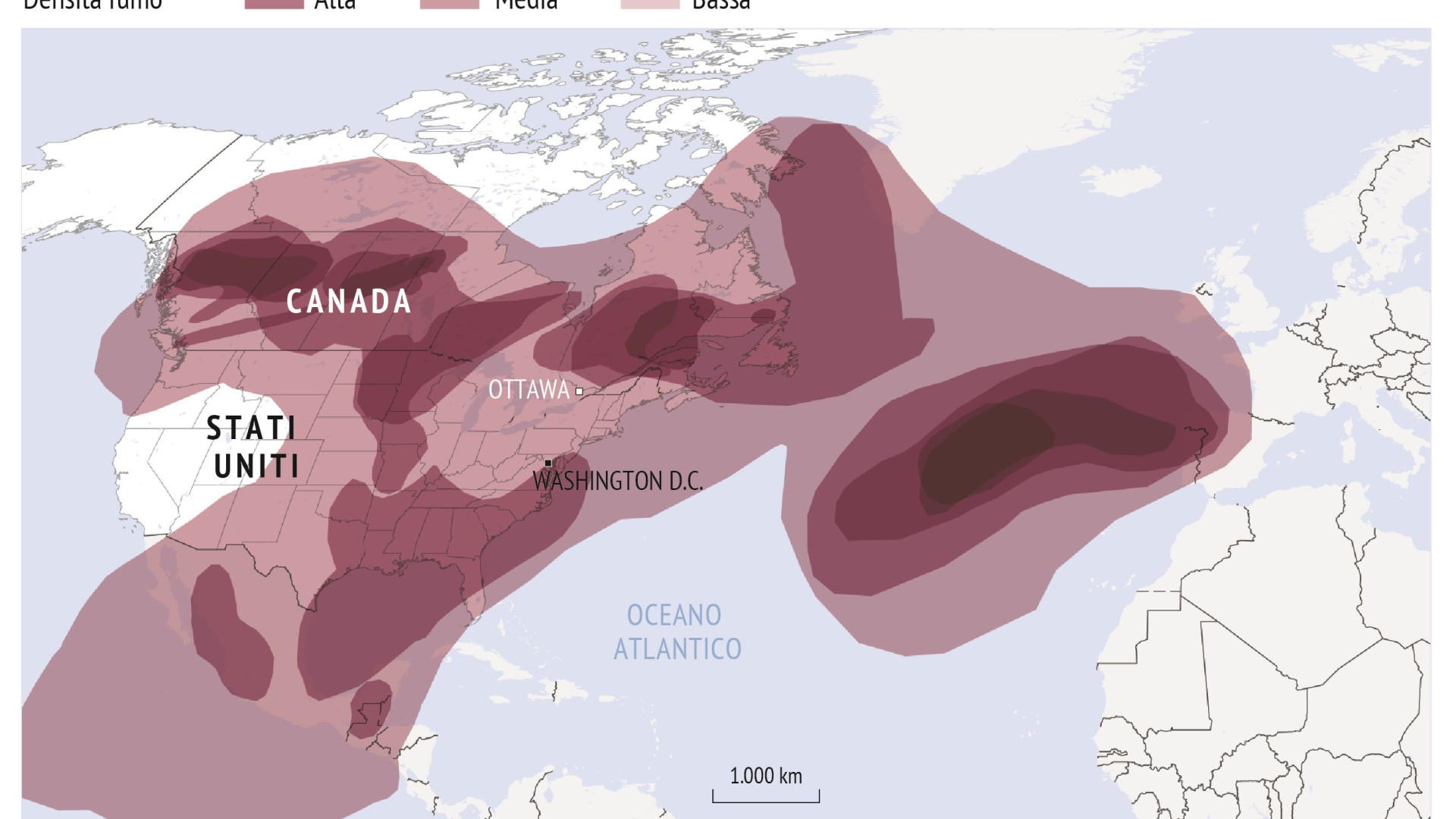 Immagine di Canada, il fumo degli incendi ha raggiunto l'Europa