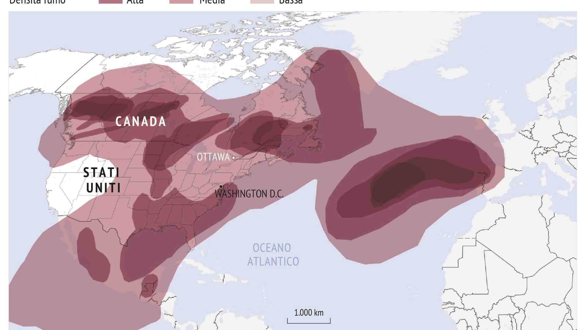 Immagine di Canada, il fumo degli incendi ha raggiunto l'Europa
