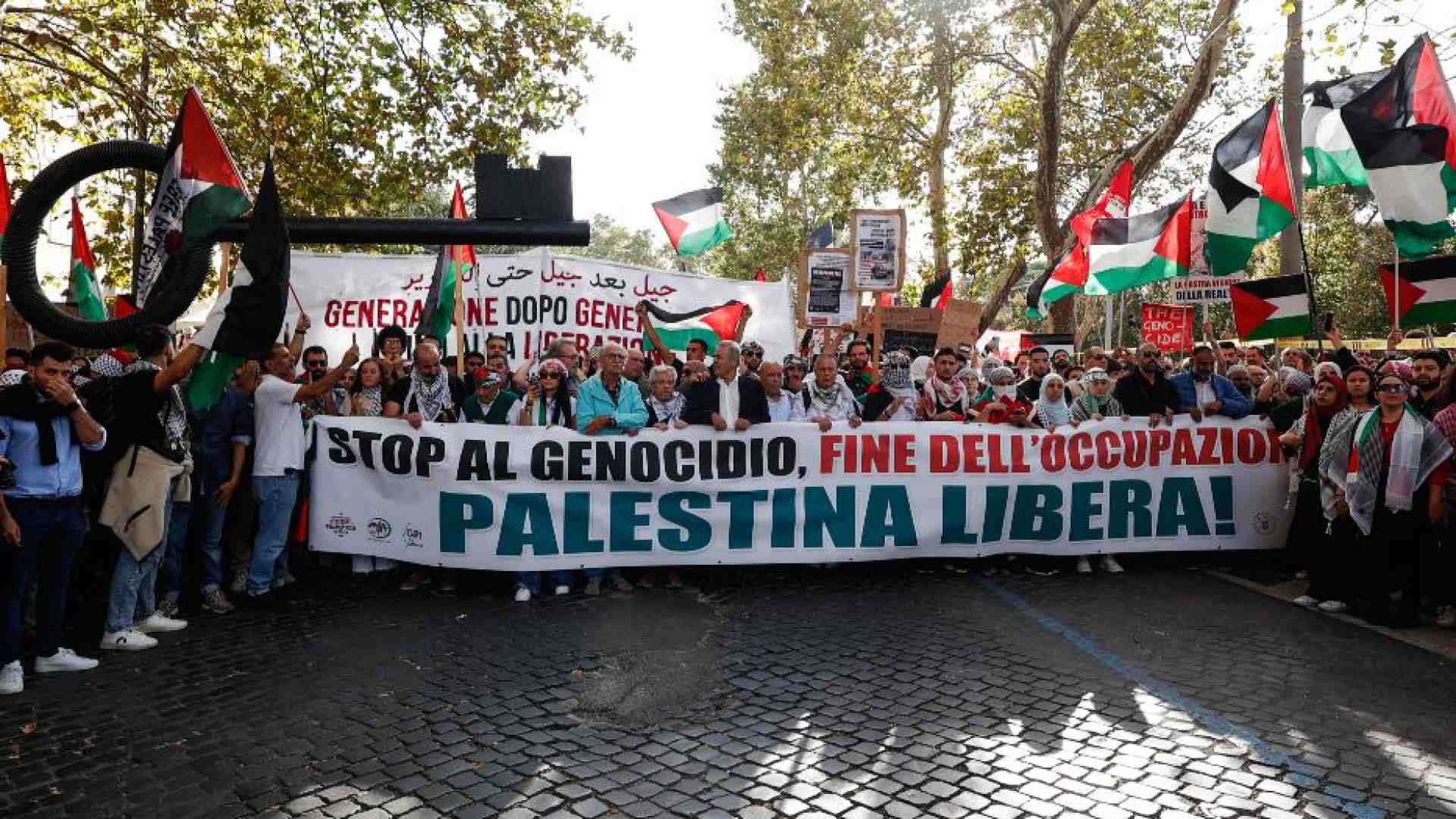Immagine di Tensioni alla manifestazione pro Palestina, rimossa bandiera d'Israele alla Fao