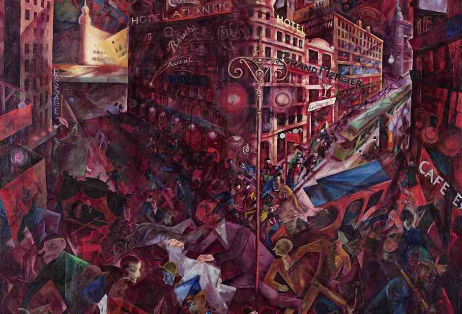 George Grosz, Metropolis 1916 - 1917. Olio su tela. Museo Nacional Thyssen-Bornemisza, Madrid<br />