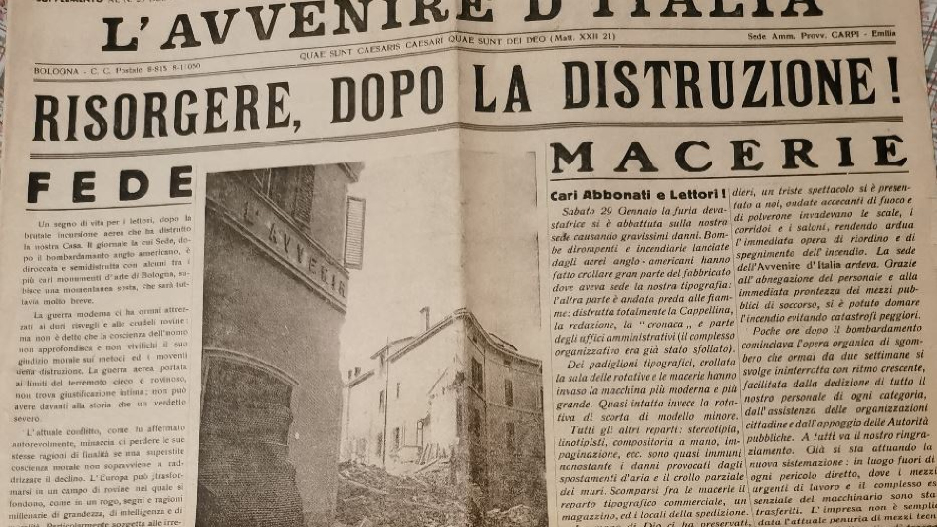 Immagine di Ottant'anni fa il bombardamento dell'Avvenire d'Italia