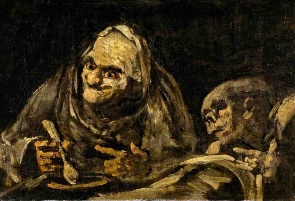 Dos viejos comiendo sopa di Francisco Goya, Olio su muro trasferito su tela, 1819-1823, Museo del Prado &ndash; Madrid&nbsp;<br />