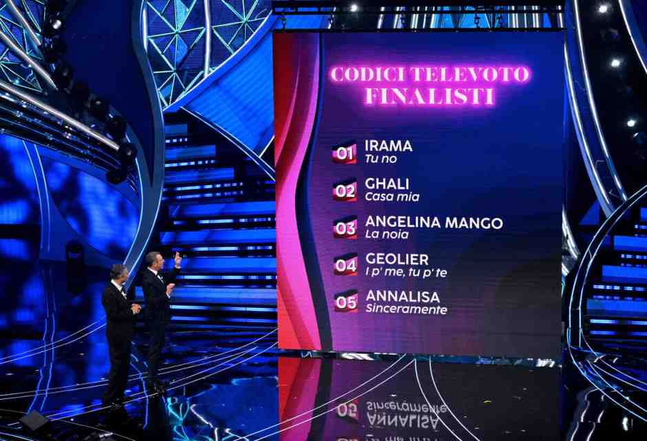 &nbsp;Fiorello e&nbsp; Amadeus con la classifica di Sanremo 2024 - foto Ansa