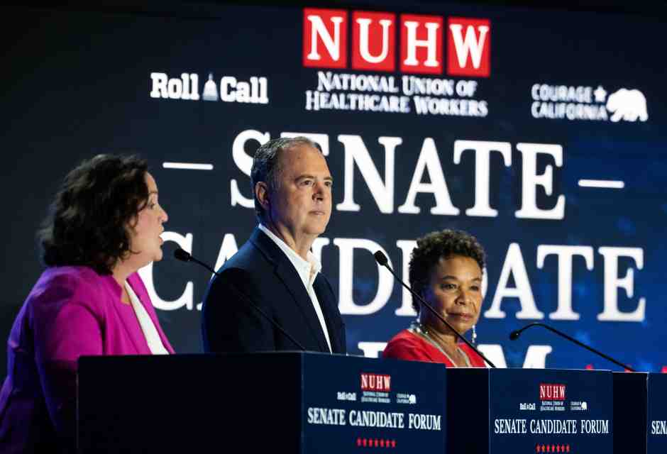 &nbsp;&nbsp;Adam Schiff, Katie Porter e Barbara Lee - foto via Getty Images