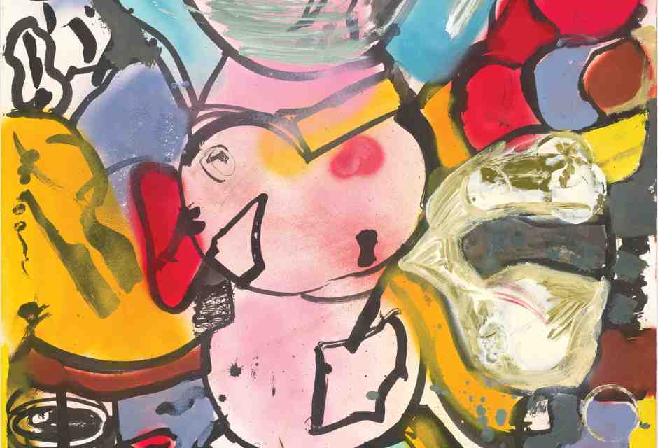 Per le donne, senza titolo. Eddie Martinez (2024). Olio, pittura acrilica e spray su stampa litografica, realizzata per questo numero del &ldquo;Foglio della Moda&rdquo; (dettaglio)<br />