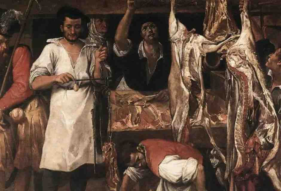 Annibale Carracci, La bottega del macellaio, 1585 c., olio su tela, cm. 185&times;266, Christ Church, Oxford<br /><br />&nbsp;<br />