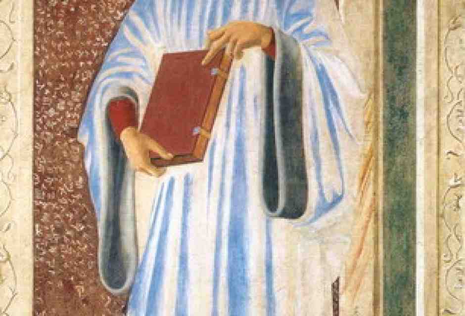 Andrea del Castagno, Giovanni Boccaccio, particolare del Ciclo degli uomini e donne illustri, affresco, 1450, Galleria degli Uffizi, Firenze (Wikimedia)&nbsp;<br />