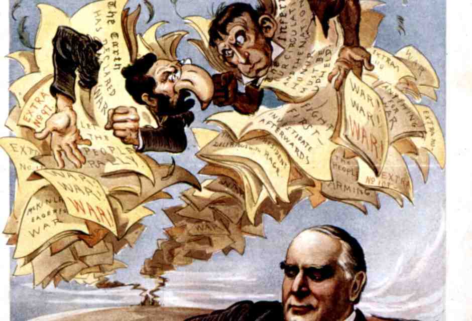 Dettaglio di una vignetta pubblicata su "Puck" contro il presidente McKinley, 1898, Stati Uniti (Biblioteca del Congresso) <br />