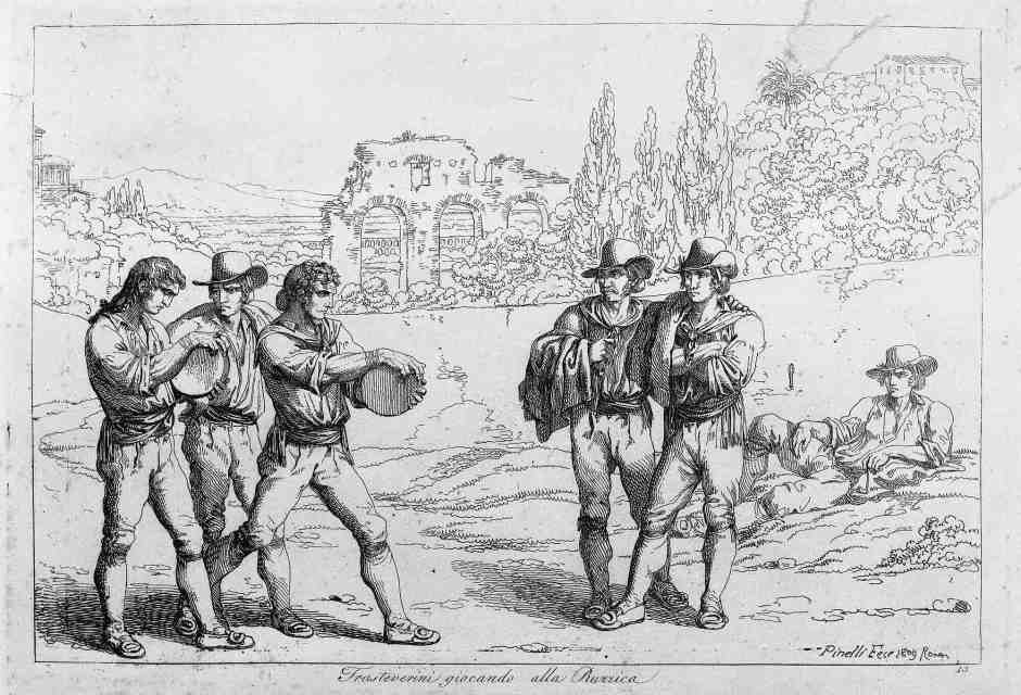 Bartolomeo Pinelli, "trasteverini giocando alla ruzzica", Gabinetto Disegni e Stampe, Fondo Nazionale<br />&nbsp;<br />