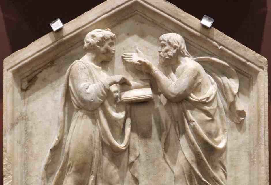 Platone e Aristotele, formella di Luca della Robbia (Wikipedia) 
