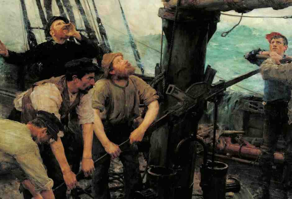 Henry Scott Tuke, "All Hands to the Pumps", 1888 (Wikipedia)<br />