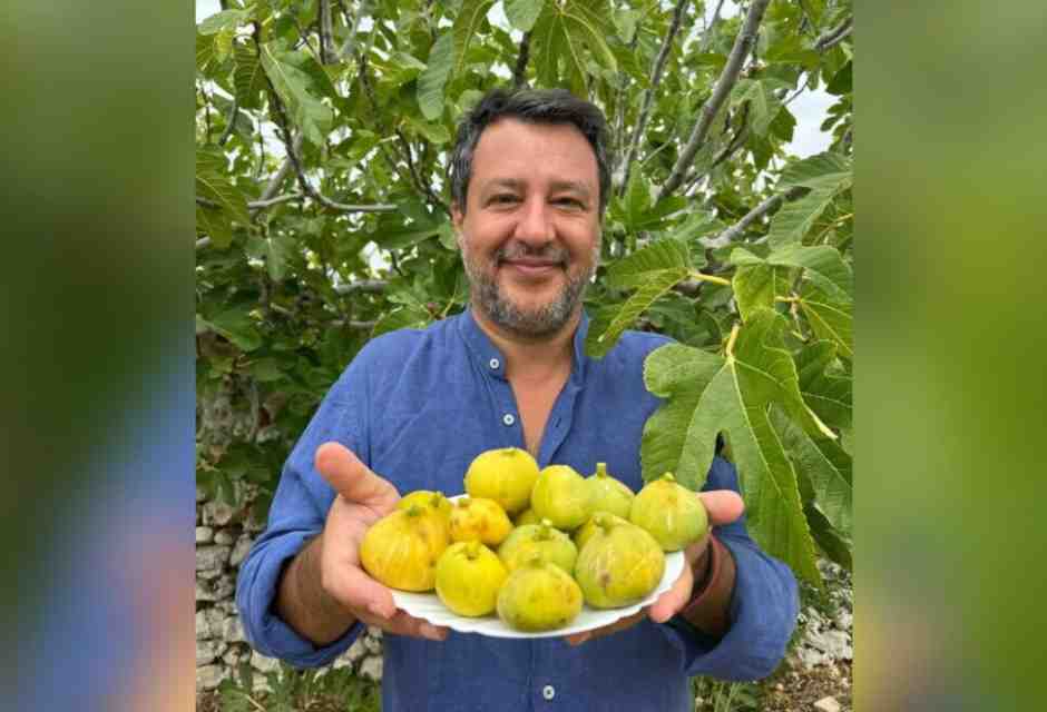 &nbsp;Matteo Salvini con un cesto di fichi - foto Ansa