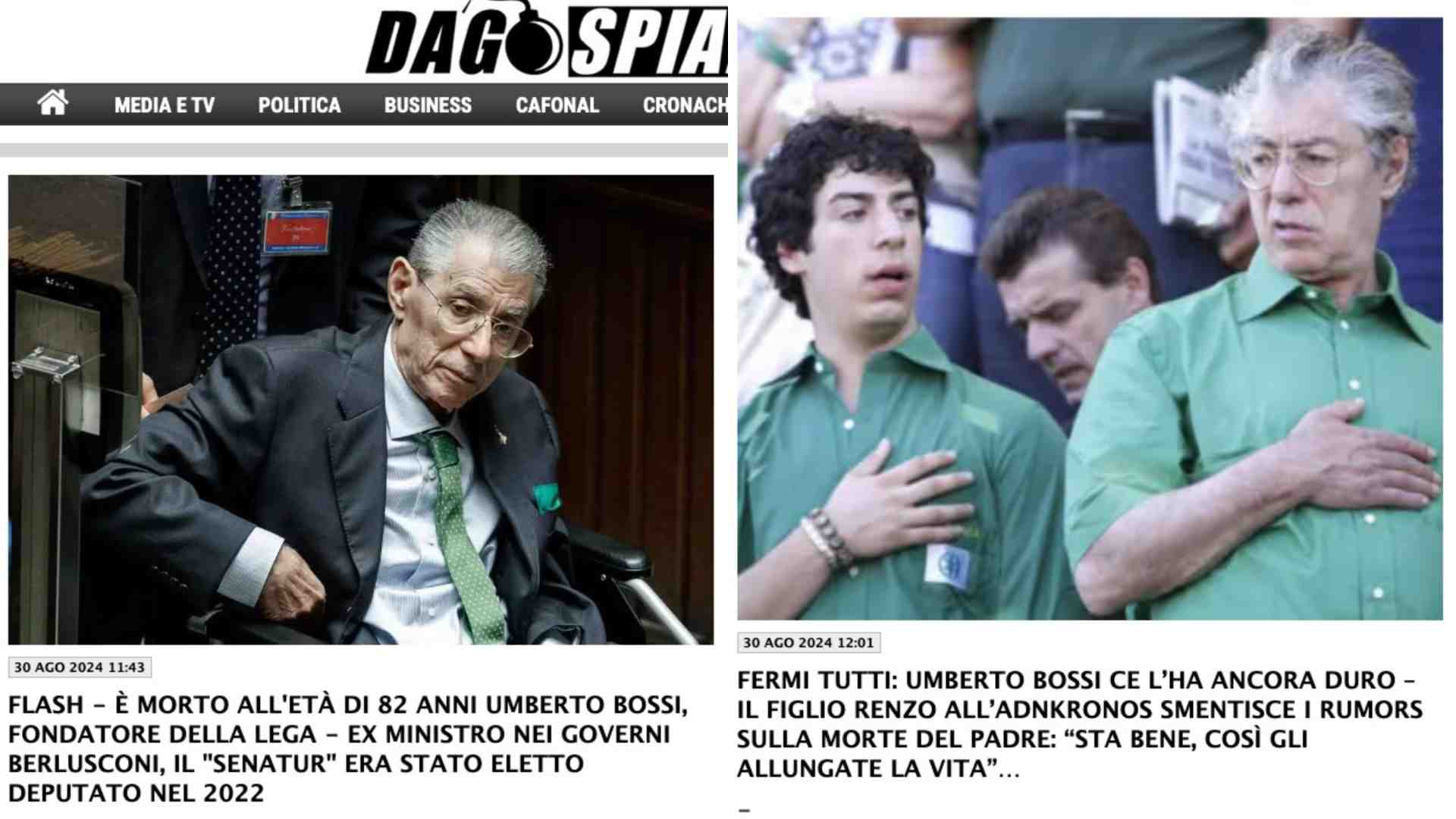 Immagine di La falsa morte di Umberto Bossi: il fondatore della Lega "sta benissimo"