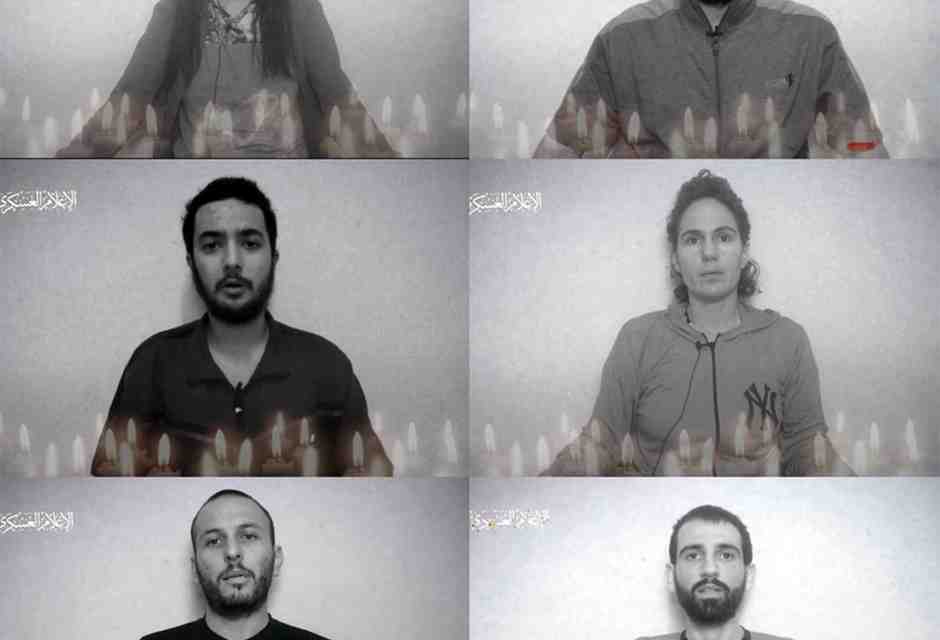 Un frame del filmato pubblicato da Hamas dei sei ostaggi assassinati, i cui corpi sono stati recuperati dall'Idf a Rafah, nel sud di Gaza, 2 settembre 2024 - foto Ansa