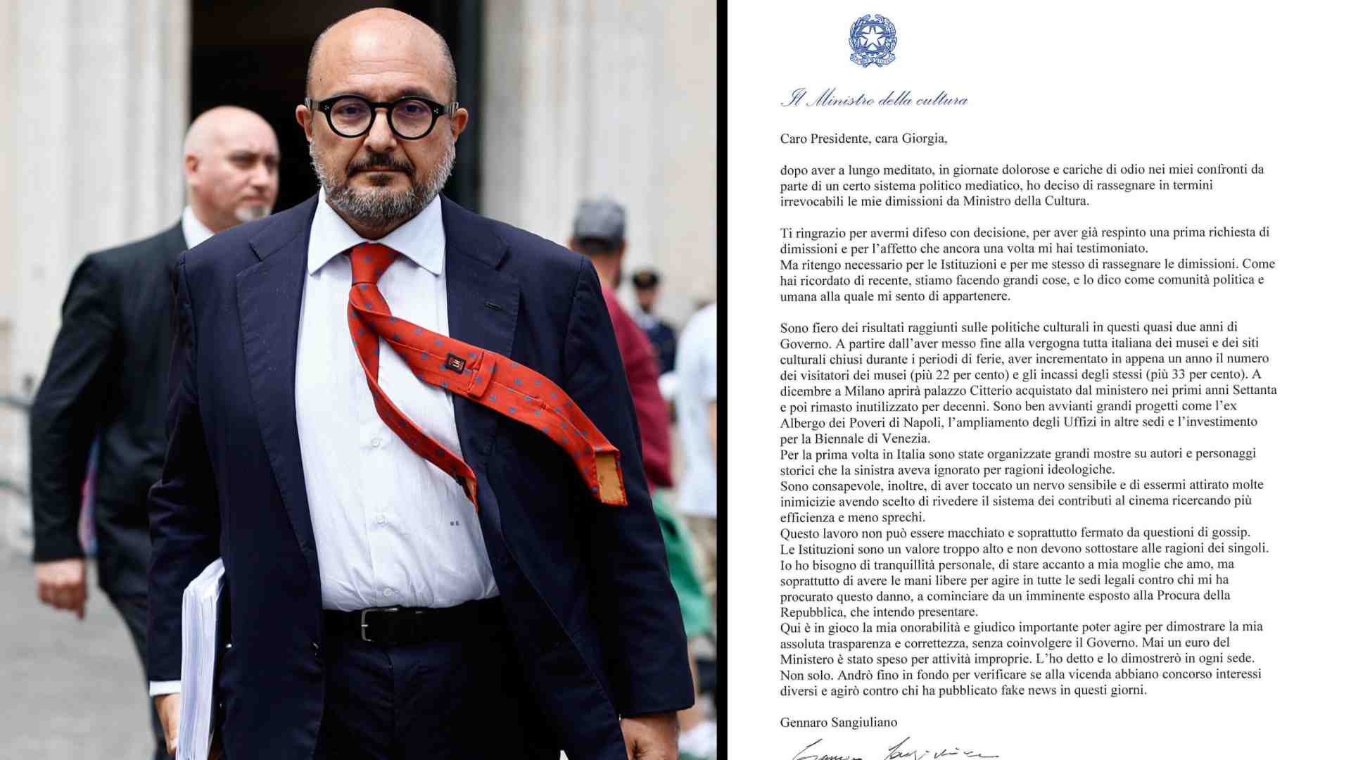 Immagine di Sangiuliano si dimette: "È in gioco la mia onorabilità". Meloni: "Uomo onesto". Al suo posto Alessandro Giuli