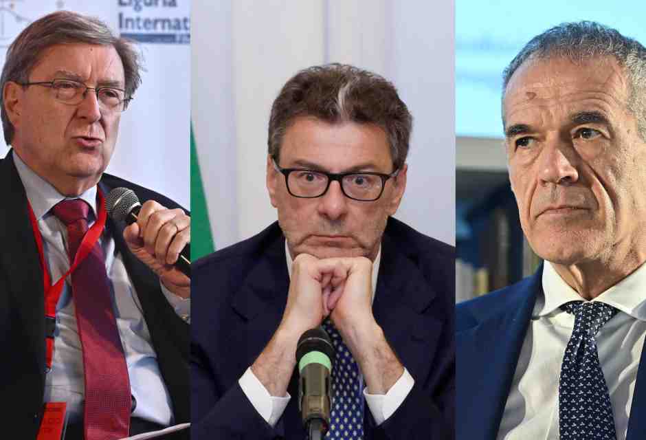 &nbsp;Enrico Giovannini, Giancarlo Giorgetti, Carlo Cottarelli - foto Ansa