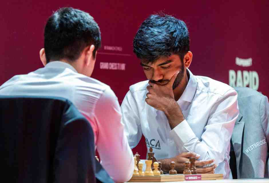 Gukesh Dommaraju a Varsavia, in Polonia, durante il Superbet Rapid &amp; Blitz 2024 (Andrzej Iwanczuk/NurPhoto via Getty Images)&nbsp;<br />