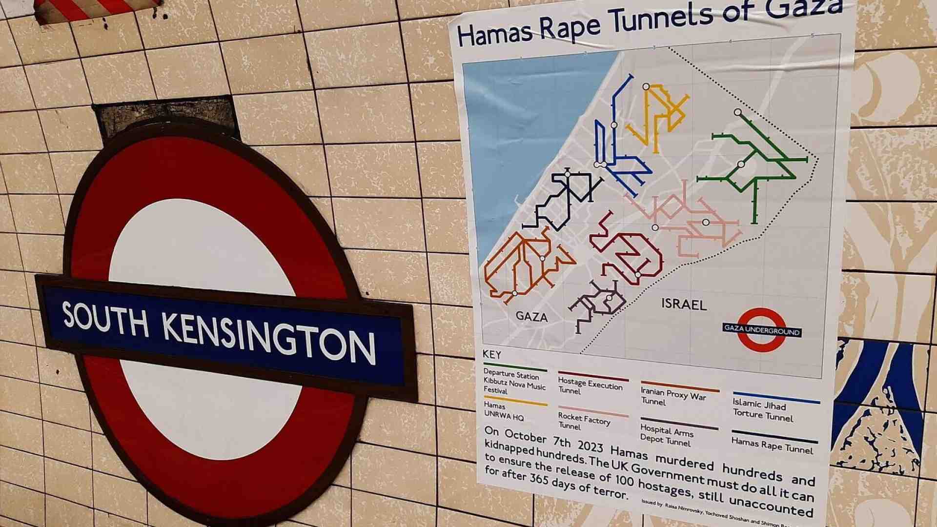 Immagine di London Against Hamas tappezza la metropolitana con i tunnel di Gaza: "la pace inizia dagli ostaggi liberi"