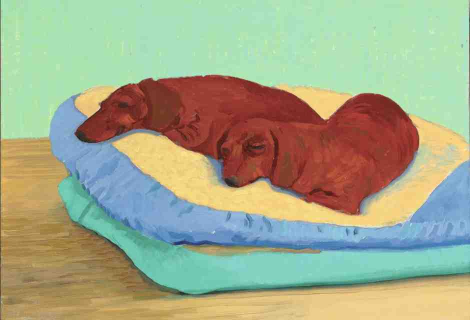 Dog Painting 19 (1995) di David Hockney, uno delle centinaia di dipinti che l'artista ha realizzato raffigurando i suoi amati bassotti&nbsp;<br />
