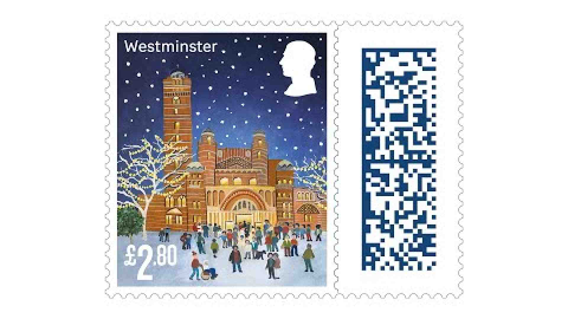 Immagine di La Cattedrale di Westminster nei francobolli inglesi per il Natale