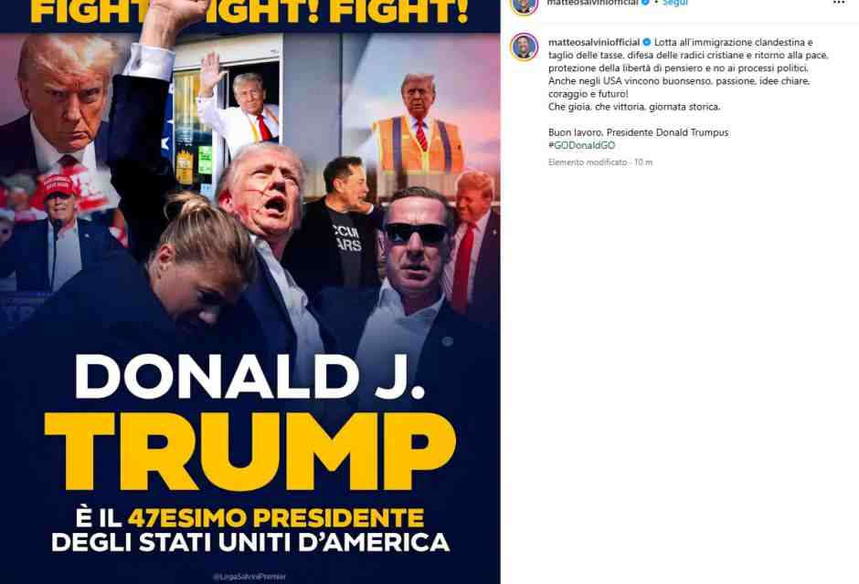 Le congratulazioni di Meloni, gli auguri di Mattarella, i commenti di Salvini e Conte: le reazioni alla vittoria di Trump