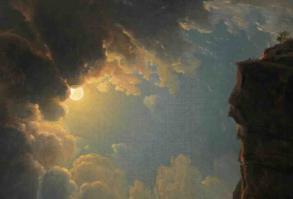 Johann Nepomuk Sch&ouml;dlberger, "Costa rocciosa al chiaro di luna", 1830 (Wikipedia)