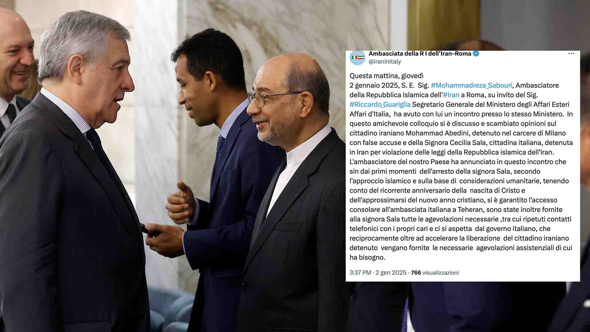 Immagine di Caso Sala, un'ora di vertice a Chigi. L'ambasciata d'Iran: "Accelerare la liberazione di Abedini"