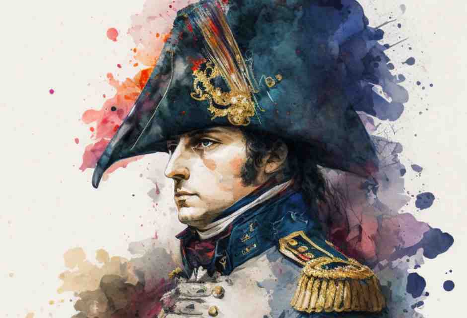 Napoleon in watercolour (Midjourney AI, prompted by Netha Hussain, via Wikimedia commons)&nbsp;<br />