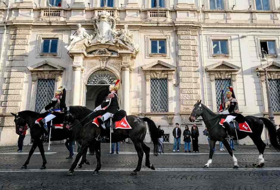 Palazzo della Consulta, cambio della guardia solenne al Quirinale con lo schieramento del reggimento Corazzieri (Mauro Scrobogna / LaPresse) &nbsp;<br />