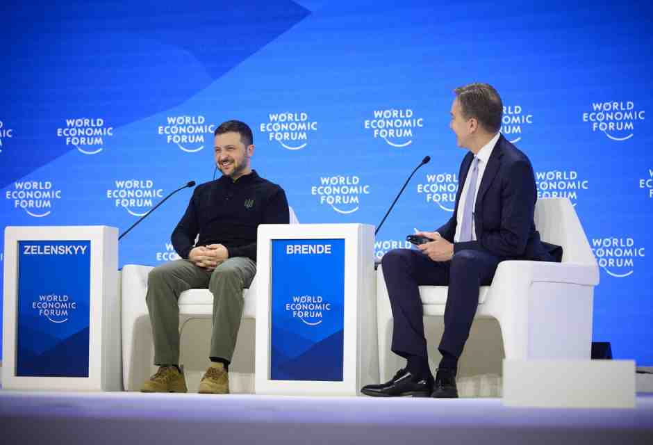 Il presidente ucraino Volodymyr Zelensky alla riunione annuale del World Economic Forum a Davos, Svizzera (Getty Images)&nbsp;<br />