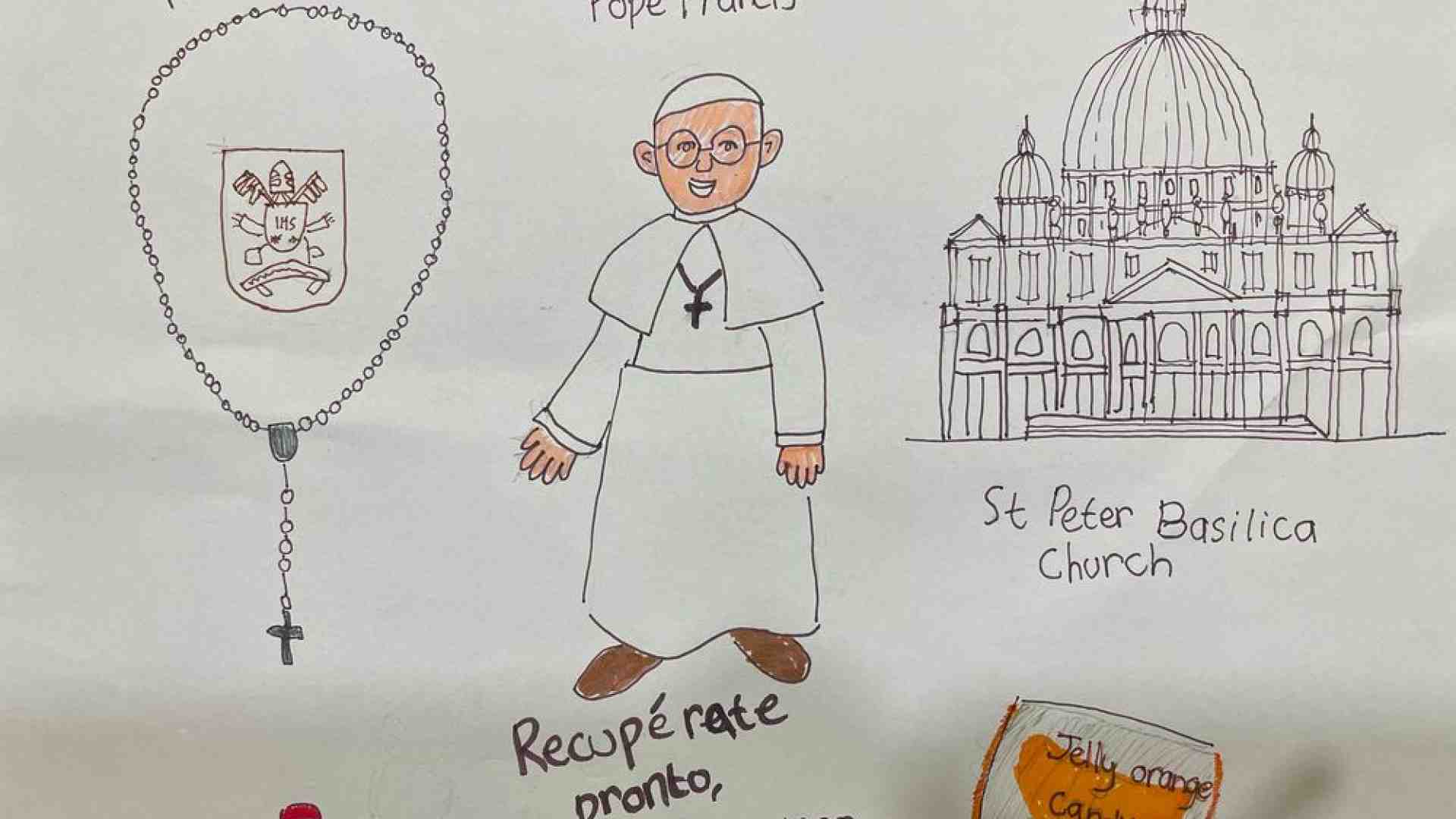 Immagine di «Caro Papa, preghiamo per te». Nei disegni l'abbraccio dei bambini