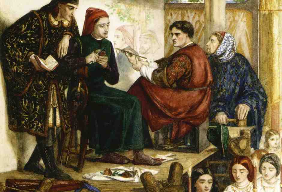 Dante Gabriel Rossetti, &ldquo;Giotto dipinge il ritratto di Dante&rdquo;, circa 1859&nbsp;<br />