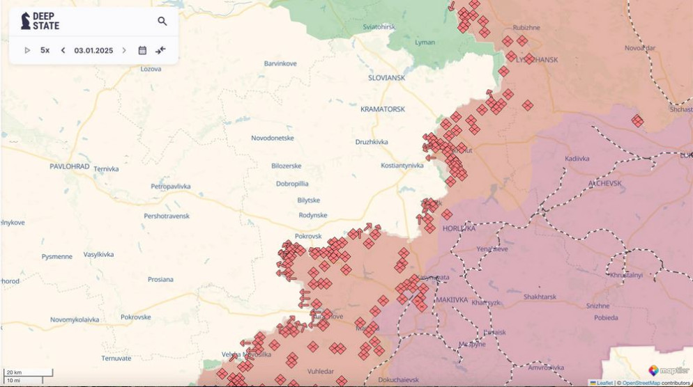 La situazione del fronte nella regione di Donetsk - https://deepstatemap.live/