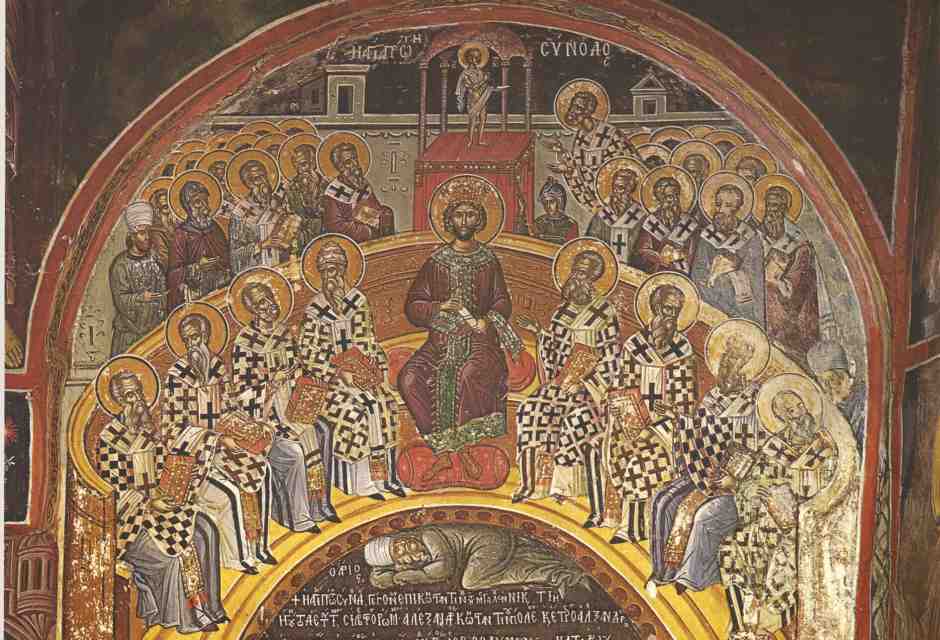 Primo Concilio di Nicea, prima met&agrave; del XVI secolo. Collezione del monastero di Stavronikita, Monte Athos (foto Getty)