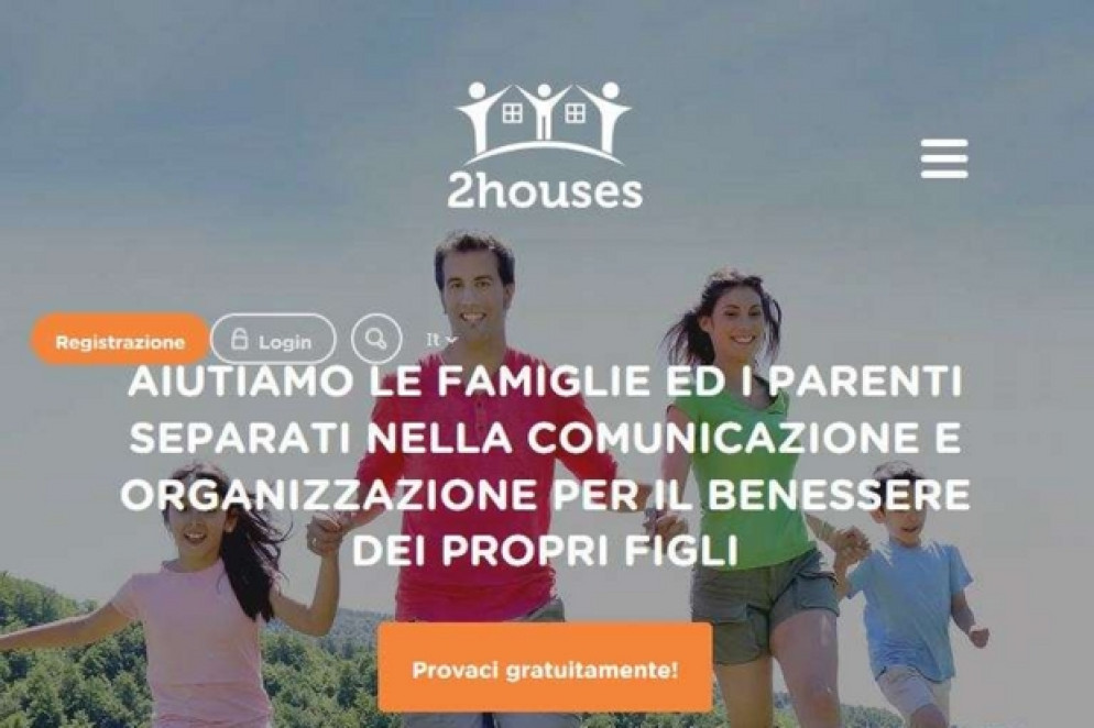 La pagina di apertura del sito "2houses", che mette a disposizione una app per aiutare i genitori separati nella gestione della quotidianità coi figli