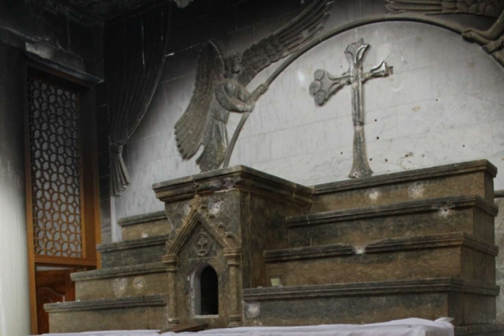 La chiesa di Mar Addi a Karamles si vedono i segni dei proiettili