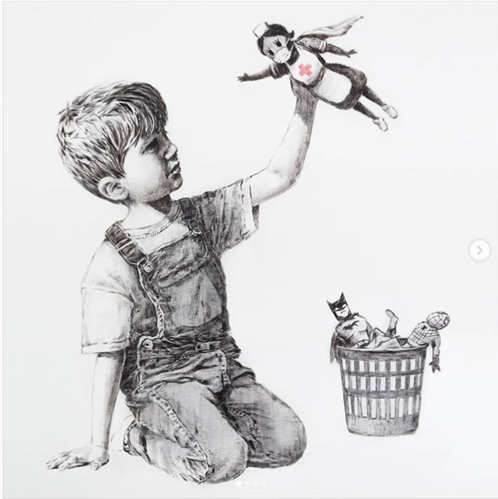 "Game changer" di Banksy, disegno di un metro quadrato - Ansa/Banksy