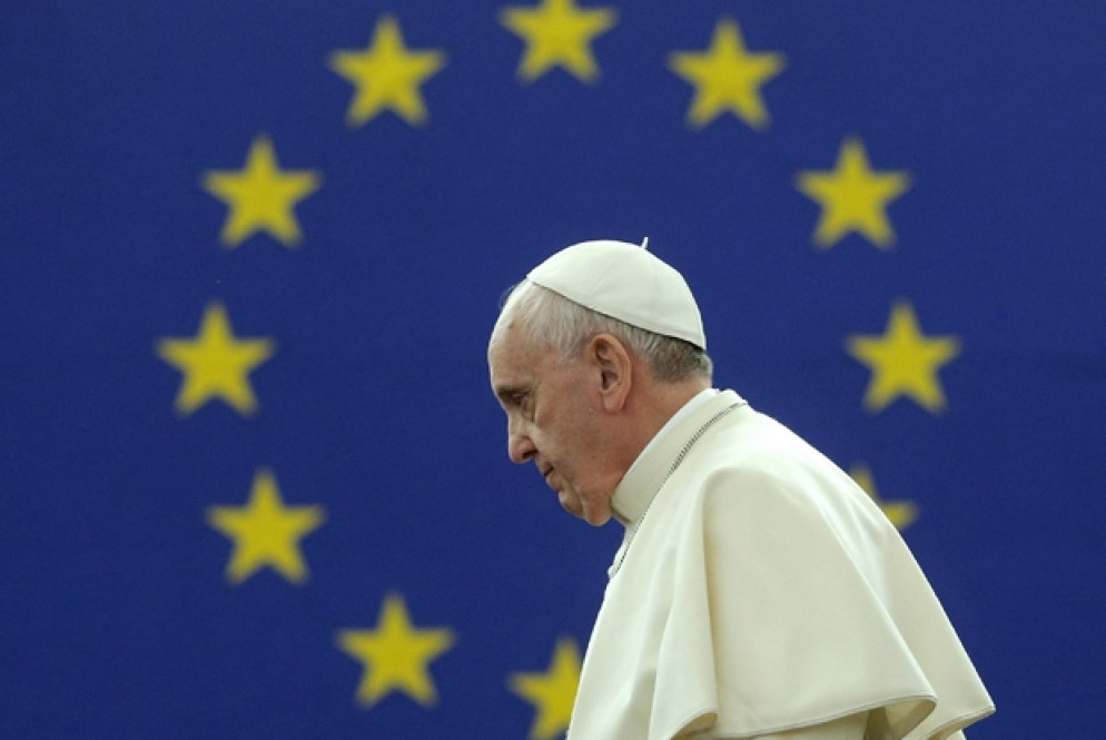 Papa Francesco al Parlamento Europeo di Strasburgo il 25 novembre 2014 (Ansa/Christian Hartmann)