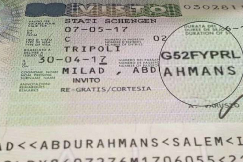 Il dettaglio del visto d'ingresso in Italia concesso a al-Milad (Bija) nel 2017. Il numero di passaporto è stato confermato dal Comitato Onu per le sanzioni