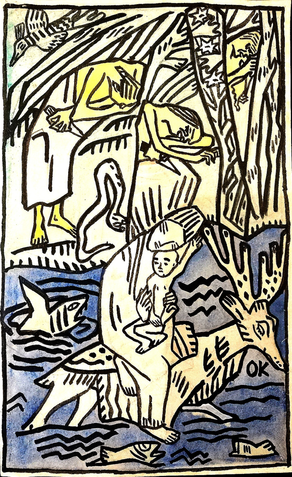 Oskar Kokoschka, “Madre e figlio attraversano il fiume” (1908, litografia)