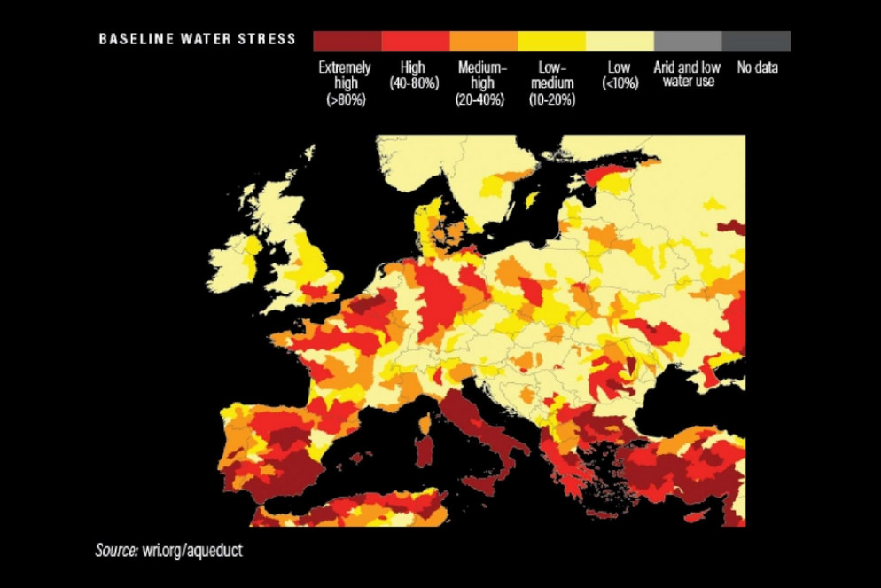 Lo stress idrico in Europa in un grafico del World Resource Institute - Wri