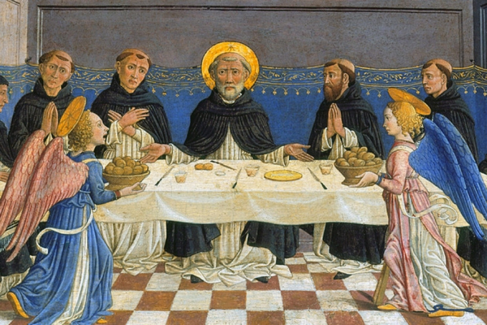 Giovanni Francesco da Rimini, "San Domenico e i frati ricevono il pane dagli angeli"