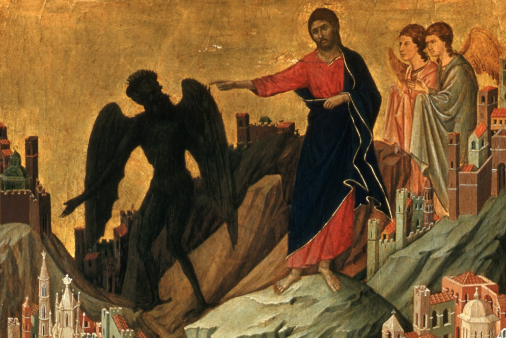 "Le tentazioni di Cristo sul monte" di Duccio di Boninsegna - .