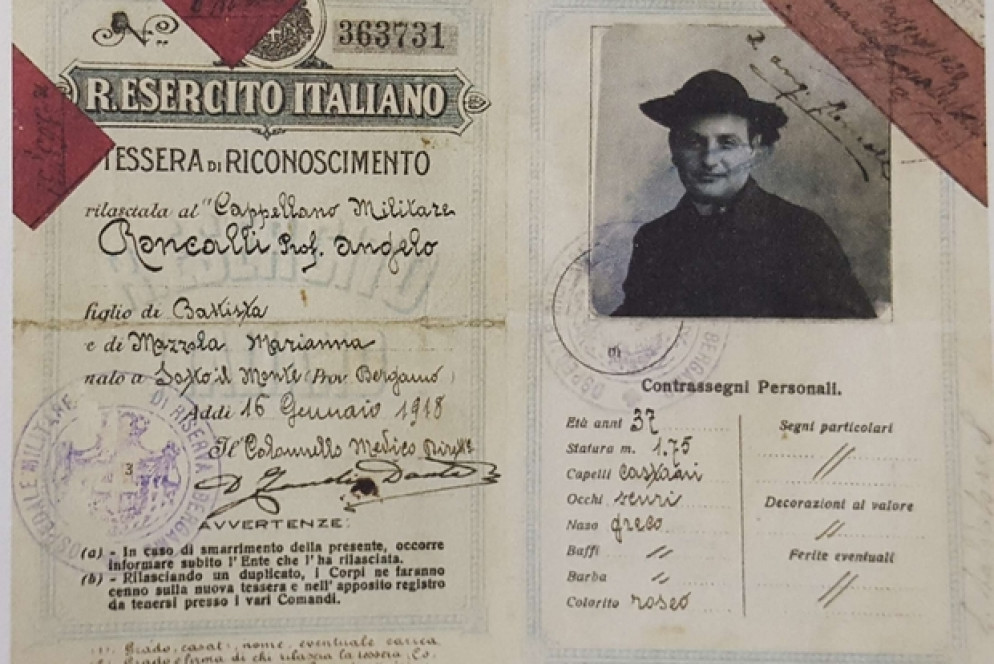La tessera di appartenenza all'Esercito italiano di Angelo Roncalli